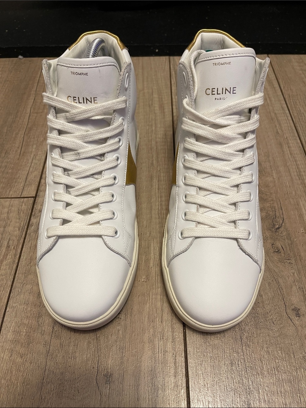 Celine White High-Top Sneakers with Gold Accent